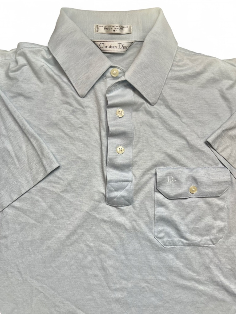 Christian Dior Baby Blue short Sleeve Collared Top Size Medium Womens